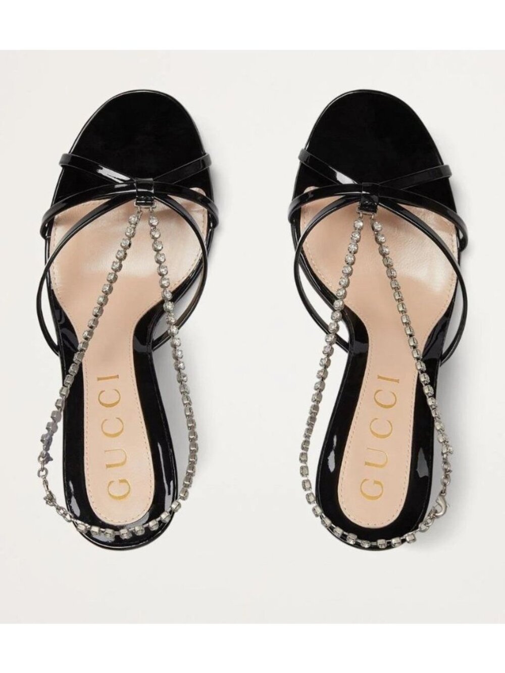NEW NWT Gucci Crystal Chain Sandals EU 37 US 7 Black